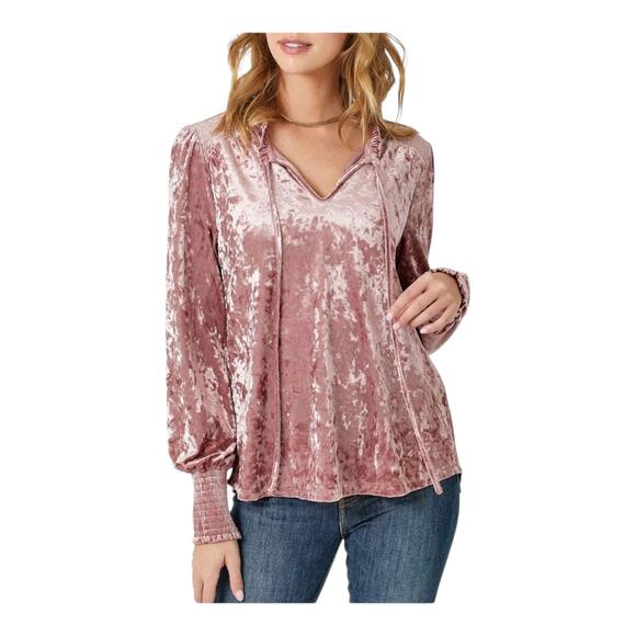 Mystree Crushed Velvet Smocked Women's size Medium Casual Career Peasant Top - Picture 3 of 15
